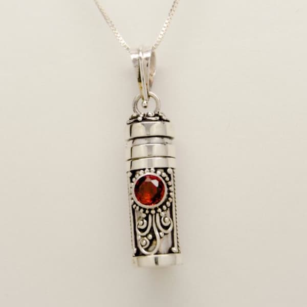 Garnet in 925 Sterling Silver Cylinder Urn Necklace || January's Birthstone || Ashes Keepsake || Garnet Cremation Jewelry