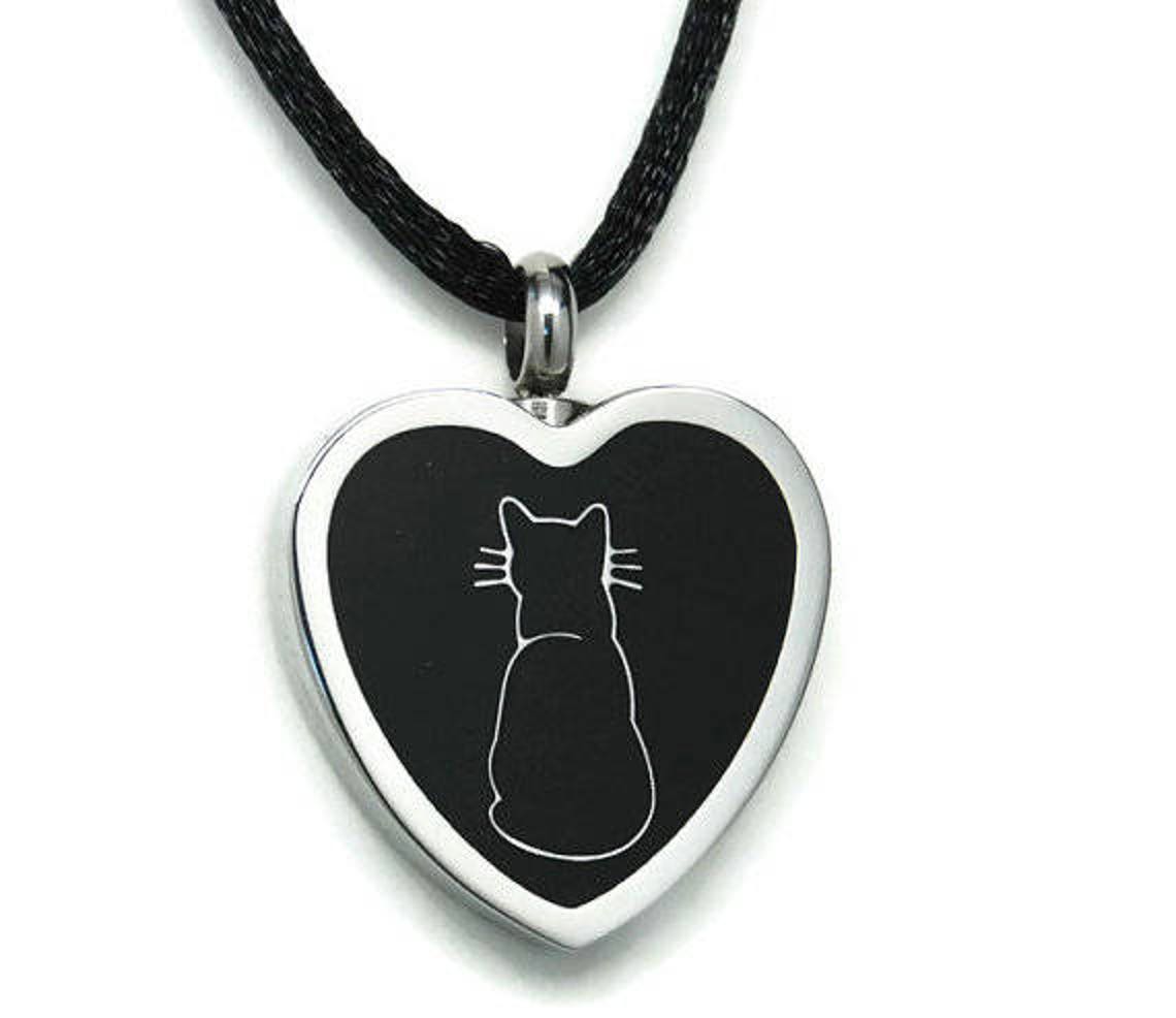 Black Cat Urn Necklace Feline Ashes Holder Chain Choice Etsy