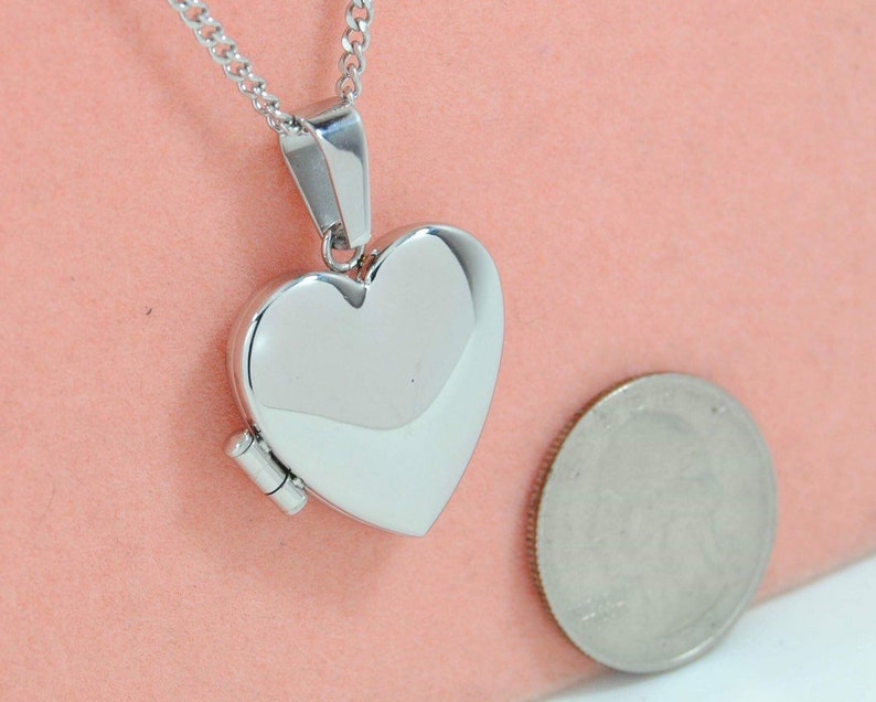 Heart Picture Locket Necklace in Stainless Steel Photo Keepsake Jewelry Chain Choice Engravable image 4