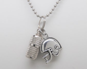 Football Fans Cremation Jewelry || Capsule Urn with Football Helmet Charm || Football Memorial