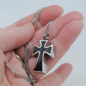 Cross Cremation Urn Necklace, Black with Shiny Outline || Ashes Keepsake || Memorial Jewelry