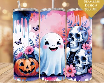 Envoltura para vaso de Halloween con fantasma lindo, vaso de otoño PNG, envoltura para vaso de Halloween, fantasma Boo PNG, envoltura para vaso de otoño, diseños de vasos de Halloween