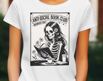 Antisociale boekenclub png, skelet lezen png, introvert png-ontwerp, grappige introverte ontwerpen, boekenclubshirt, boekenclubshirt, digitale ontwerpen, introvert png-ontwerp png