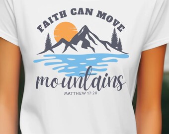 Faith Can Move Mountains PNG, christelijk sublimatieontwerp, inspirerende bergzon water digitale download, bijbelvers clipart