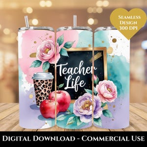 Teacher Life Sublimation Tumbler Wrap: 20 oz Skinny Tumbler PNG (Digital Download)