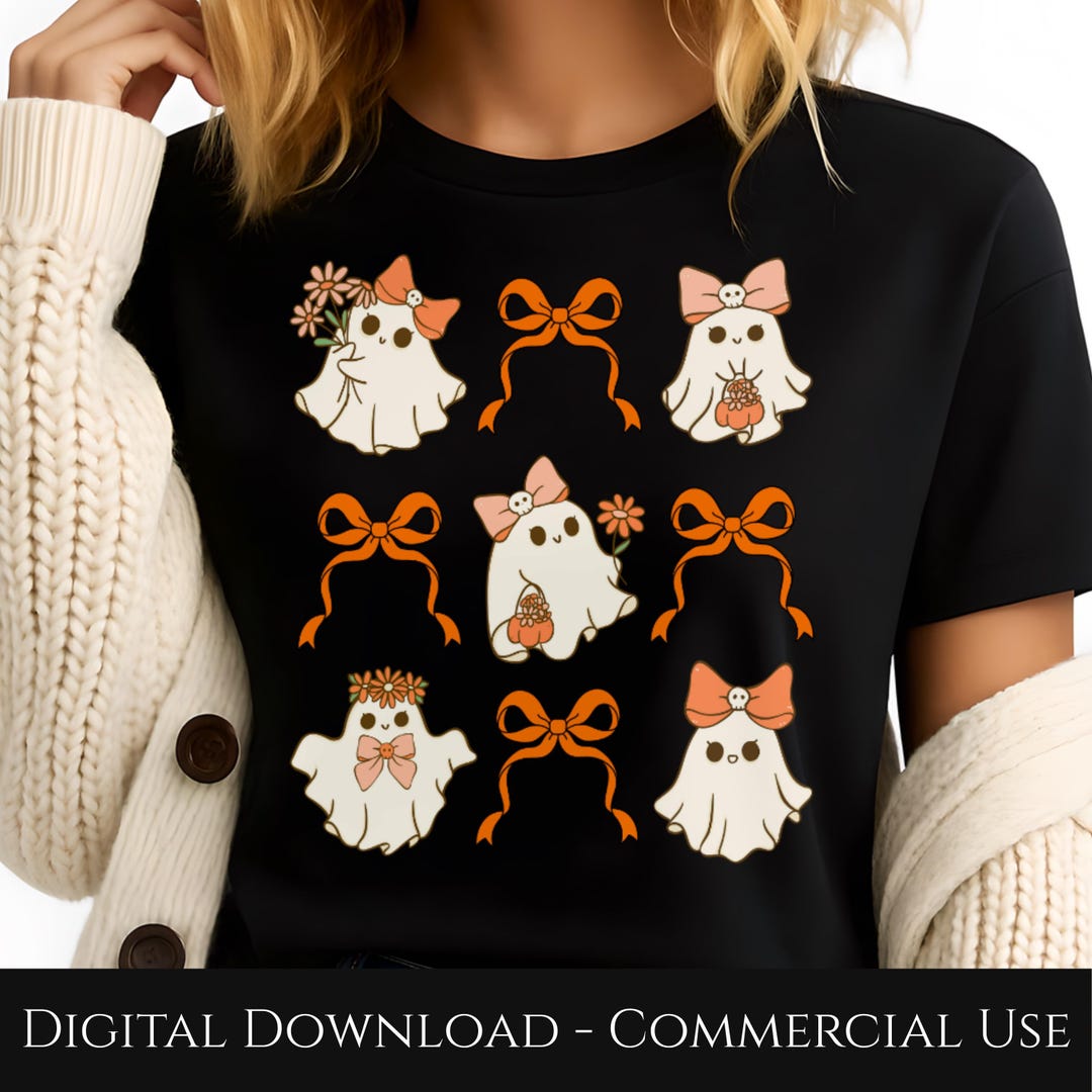 Cute Ghosts With Bows PNG, Halloween Sublimation Design, Kawaii Spooky ...