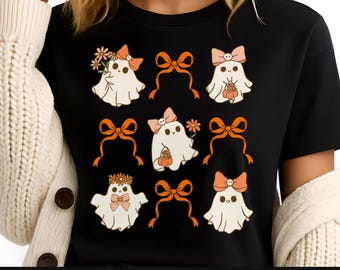 Cute Ghosts with Bows PNG, Halloween Sublimation Design, Kawaii Spooky Clipart, Fall Ghosts Digital Download for Shirts & Crafts, Fall 2025