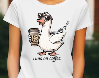 Silly Goose Runs on Coffee PNG: Leopard Print Design (Digital Download)