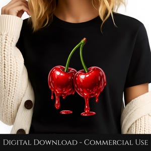 Candy Cherry PNG, Glossy Dripping Red Cherries Clipart, Coquette Fruit Sublimation Design, Cute Digital Download