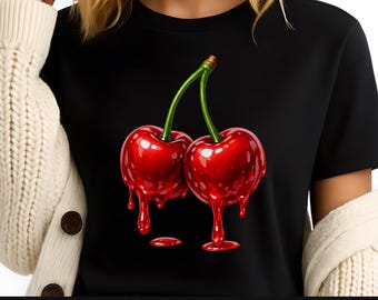 Candy Cherry PNG, Glossy Dripping Red Cherries Clipart, Coquette Fruit Sublimation Design, Cute Digital Download