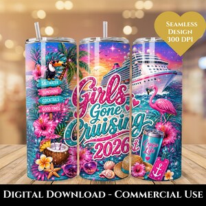 Girls Gone Cruising 2026 Tumbler Wrap, Summer Tumbler Wrap, Girls Trip 20oz Sublimation Tumbler Wrap PNG, Fun Mom Vacation Clipart