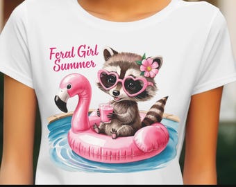 Vild flicka sommar PNG, rolig sommar sublimeringsdesign, tvättbjörnssommar digital design, rolig t-shirt digital nedladdning, rolig meme tvättbjörn PNG