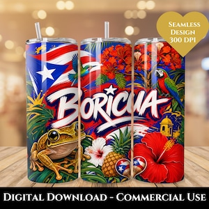 Boricua Tumbler Wrap, Puerto Rico Wrap, 20oz Tumbler Sublimation Design, Tropical Tumbler Wrap