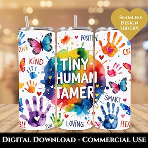 Liten mänsklig tamer tumbler wrap PNG, förskollärare tumbler wraps, dagisarbetare present, 20oz tumbler sublimeringsdesign, mamma digital PNG