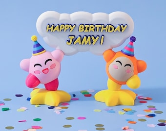 Kirby and Waddle Dee inspired cake topper | Personalize nameplate, Custom birthday tag, Collectible figurine, 3D printed Kirby & Waddle Dee
