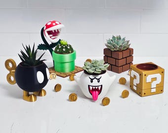 Super Mario Planter Home Decor Gift for Birthday Present for Kids Gaming Nostalgia Art Collectible