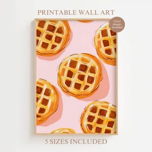 Waffles Pink Digital Art Print, Breakfast Waffles Kitchen Wall Decor, Pink Aesthetic Kitchen Wall Art, Breakfast Artwork, Cooking Art Poster