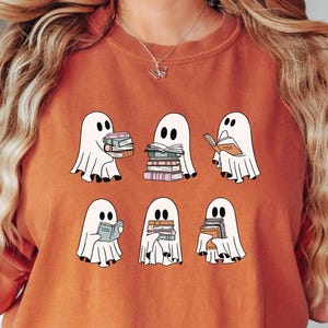 Comfort Colors® Cute Ghost Reading Book Halloween Tshirt, Ghost Reading Book Girly Shirt, Ghost Girly Halloween Gift, Trendy Halloween Gift