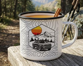 Toyota Tacoma Topo Map Enamel Mug | Overland Camping Coffee Cup | Off Road Adventure Gift for Tacoma Lovers