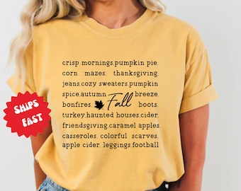 Fall Words Shirt, Women's Fall Shirt, Autumn Shirt, Hello Fall T-Shirt, Thanksgiving Tee, Fall Graphic Tees, Comfort Colors Shirt