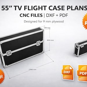 Piani di flight case per TV CNC – 40-55 – Layout di fogli pronti DXF + CNC – file digitale