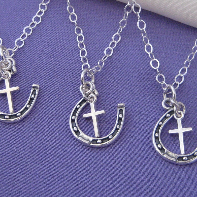 Luck and Faith horseshoe and cross sterling silver necklace Etsy