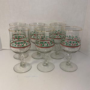 Vintage Arbys Holly Berry Wine Glasses Goblet Set of 6 Holiday Christmas