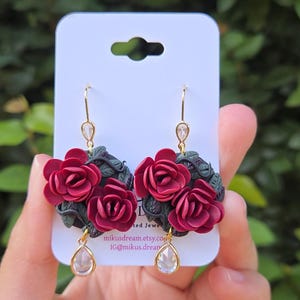 Romantic Floral Statement Earrings, Cottagecore, Victorian Jewelry, Dark Academia Accessories, Elegant Earrings, Gothic Flower Earrings