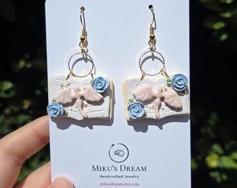 Book Earrings, Book Lover, Dragon Earrings, Book Accessories, Fantasy Jewelry, Handmade Polymer Clay Dangles