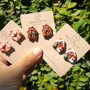 Christmas Clay Earrings, Gingerbread House Earrings, Gingerbread Studs, Holiday Studs