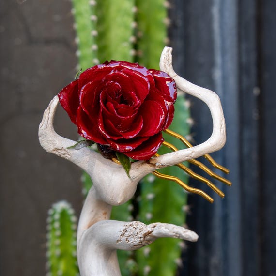 Red Rose Haircomb flower vintage_style_rose_hair_comb.jpg main image 3