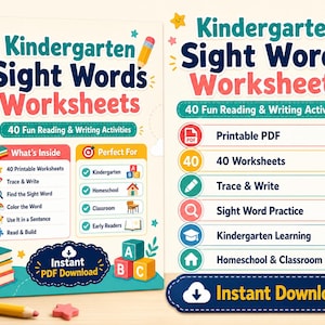 Kindergarten Sight Words Workbook | 40 Detective Worksheets (PDF Download)