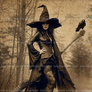 Lámina artística de Mujer Bruja: Fotografía de un bosque gótico. Título: «Mujer Bruja Vintage»