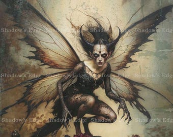 Dark Demon Fairy Giclee Art Print, Whimsigoth Wall Decor, Gothic Illustration