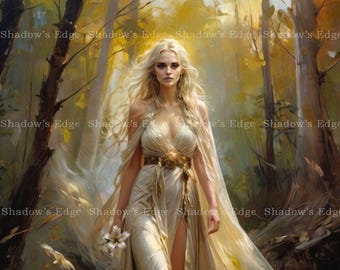 Freya Viking Goddess of Fertility & Peace Giclee Art Print, Celestial Woodland Ethereal Fantasy Decor