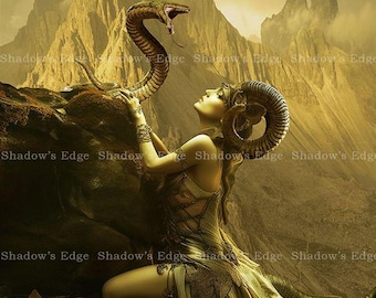 Lilith and Serpent Giclee Art Print, Fallen Goddess Wall Art, Dark Divine Feminine Decor
