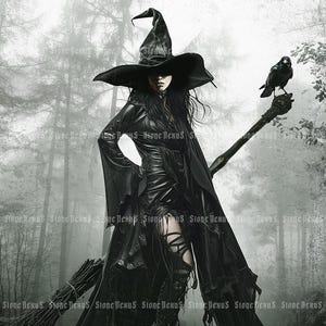 Gothic Witch Art Print: Dark Academia Whimsical Forest Decor
