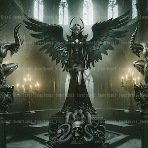 Dark Angel Art Print, beautiful dark gothic angel in candlelit church, dark fantasy, gothic romantasy, gothic baroque, gothic mythical,