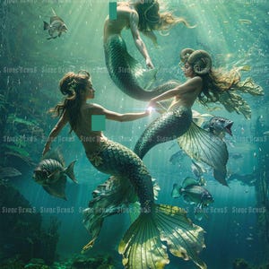Dance of the Sirens Art Print: Gothic Mermaid Seascape