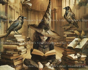 Book Witch Fantasy Giclee Art Print –  Whimsical Dark Academia Wall Decor
