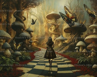 Alice Through the Looking Glass Giclee Art Print | Dark Gothic Fantasy Wonderland Wall Art