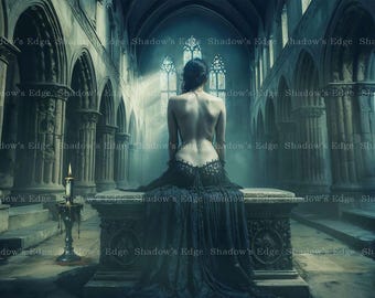 Gothic Waiting Vampire Giclee Art Print, Dark Romantic Wall Art, Fantasy Decor