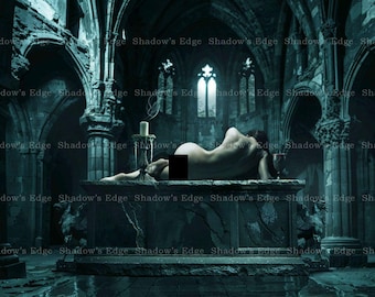 Gothic Vampire Chamber Giclee Art Print, Dark Fantasy Wall Art Decor