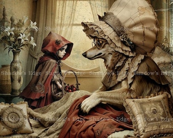 Red Riding Hood and the Wolf Giclee Art Print – Gothic Fairy-tale Decor