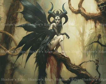 Gothic Tinkerbell Giclee Art Print, Dark Pixie Wall Art, Fantasy Decor