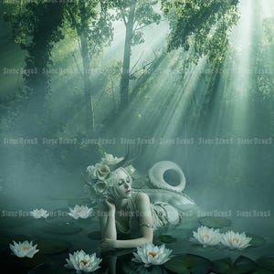Gothic Nymph Art Print: Mystical Forest Pool Illustration