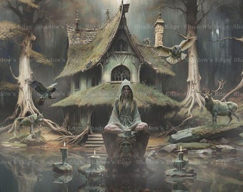House of the Witch Giclee Art Print, Dark  Gothic Forest Wall Decor, Witchy Artwork