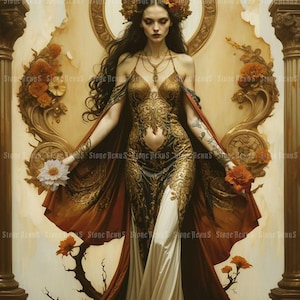 Autumnus, Dea dell'Autunno, Stampa Artistica, bellissima dea gotica, impressionista gotica, mitica gotica