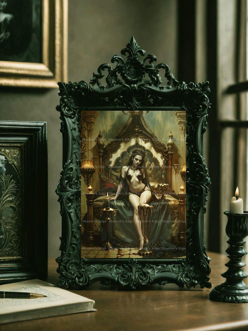 Gothic Vampire Queen Giclee Art Print, Dark Romantic Wall Art, Fantasy Decor 画像 4