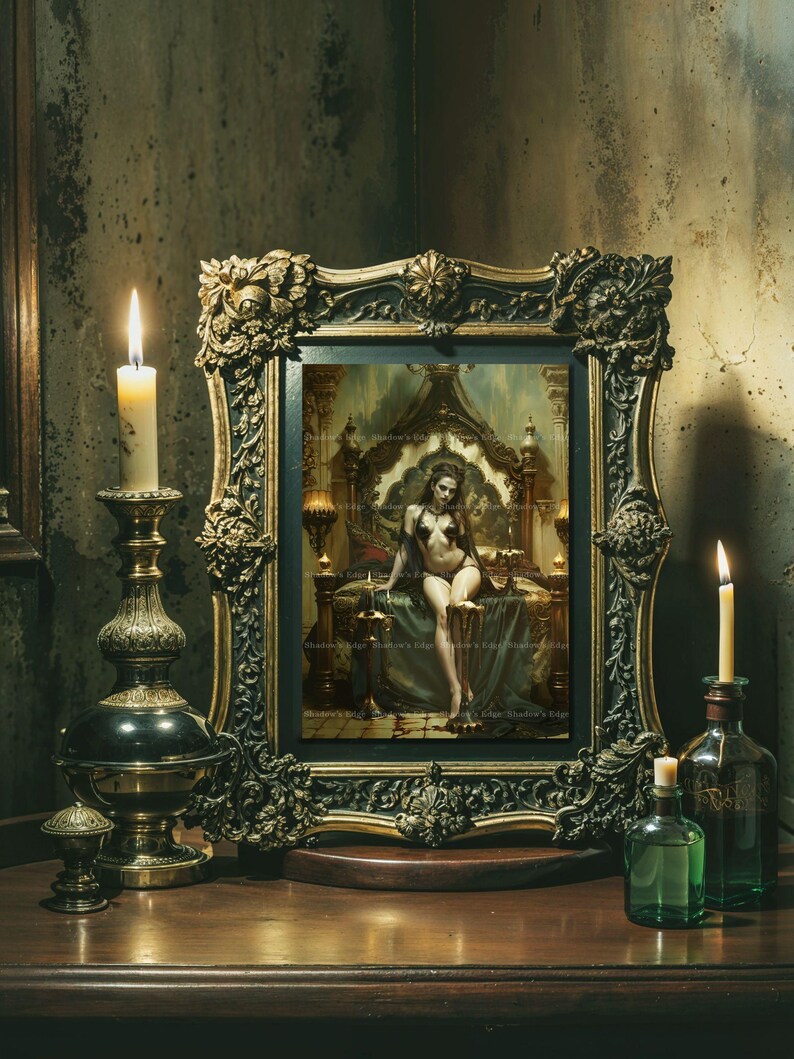 Gothic Vampire Queen Giclee Art Print, Dark Romantic Wall Art, Fantasy Decor 画像 6